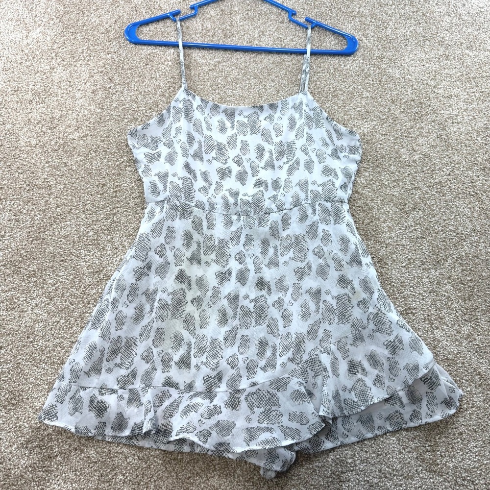 Altar'd State Grey Snakeskin Print Ruffle Hem Romper Small Festival Boho Animal